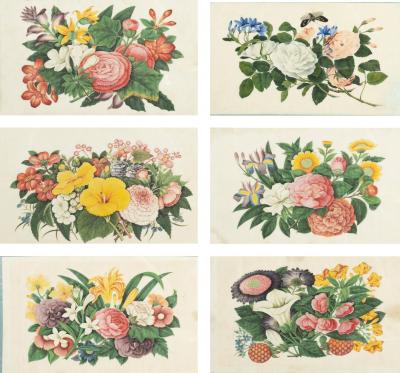 Set Of Six Framed Chinese Export Floral Pith Paper Watercolors
