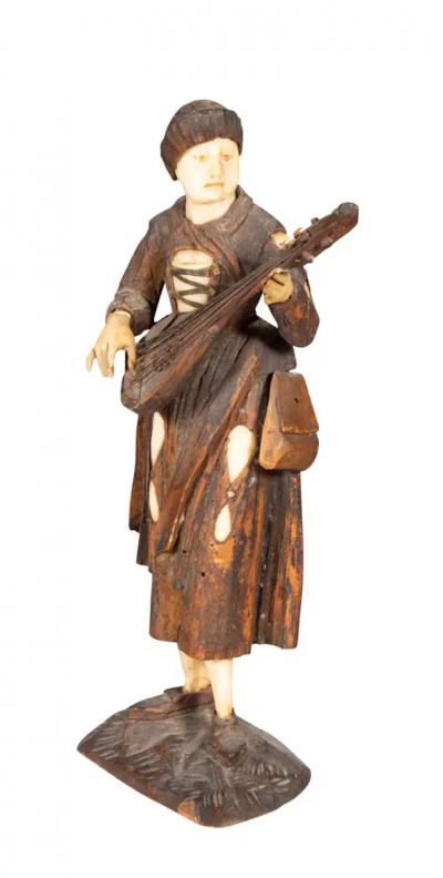 Set Of Six Italian Carved Wood And Bone Peasant Musicians