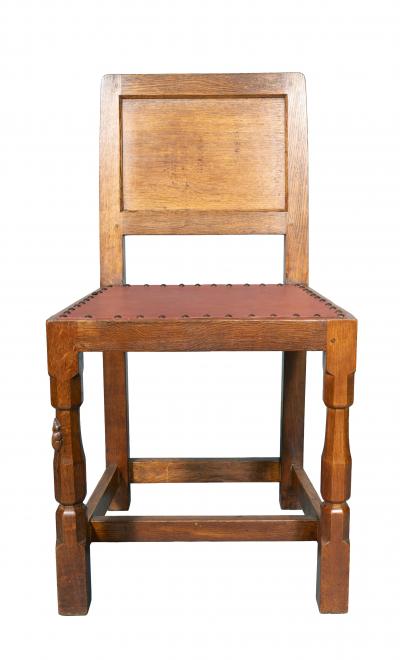 Set Of Six Mouseman Carved Oak Dining Chairs