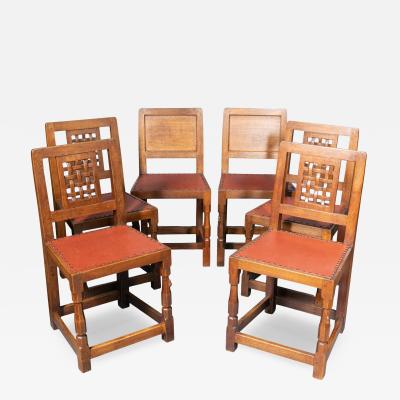 Set Of Six Mouseman Carved Oak Dining Chairs