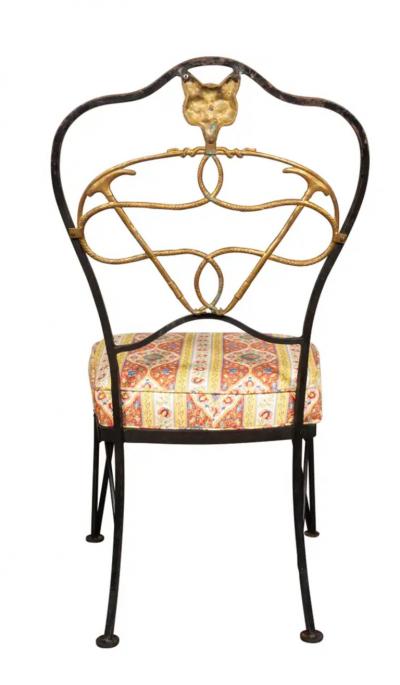 Set Of Six Wrought Iron And Brass Dining Chairs With Fox Hunting Theme