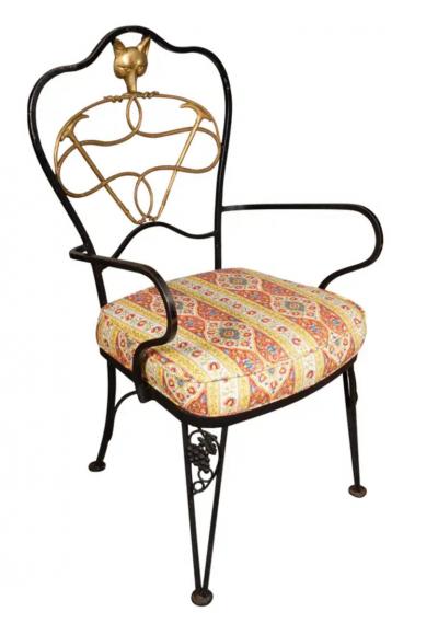 Set Of Six Wrought Iron And Brass Dining Chairs With Fox Hunting Theme