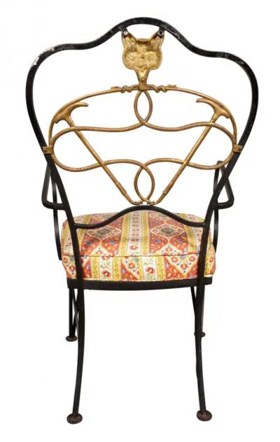 Set Of Six Wrought Iron And Brass Dining Chairs With Fox Hunting Theme