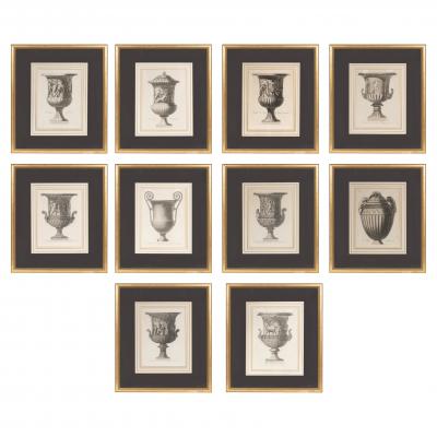 Set Of Ten Framed Engravings Of Classical Vases By Carlo Antonini