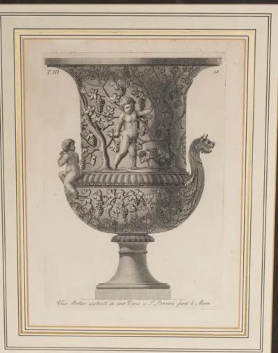 Set Of Ten Framed Engravings Of Classical Vases By Carlo Antonini