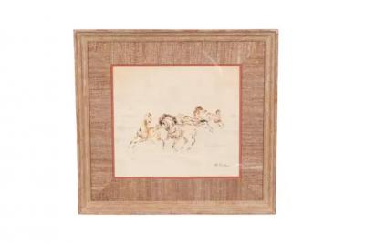 Set Of Three Framed Equestrian Watercolors By Denes De Holesch