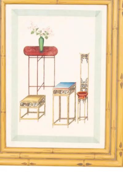 Set Of Twelve Chinese Framed Pith Paper Watercolors