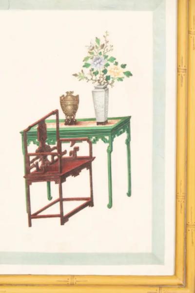 Set Of Twelve Chinese Framed Pith Paper Watercolors