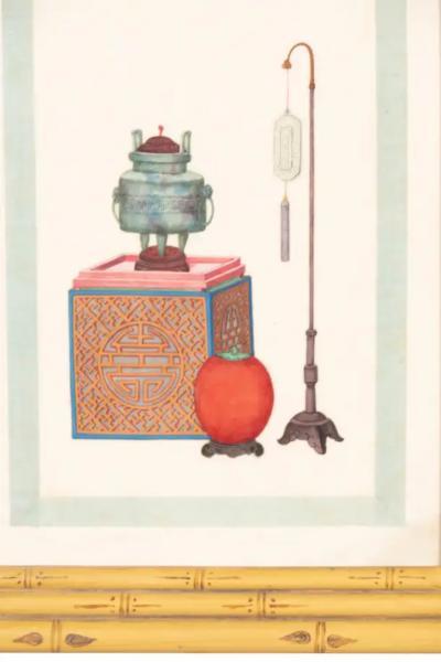 Set Of Twelve Chinese Framed Pith Paper Watercolors