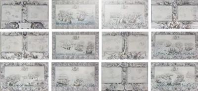 Set Of Twelve Colored Engravings Of The Defeat Of The Spanish Armada By J Pine
