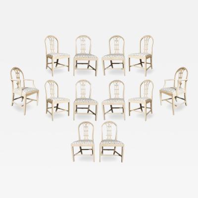 Set Of Twelve Neoclassic Style White Painted Dining Chairs