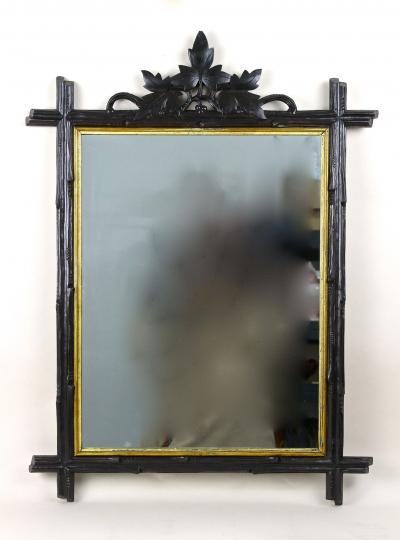 Set Of Two 19th Century Rustic Black Forest Wall Mirrors Gilt Bars DE ca 1870
