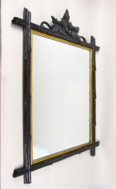 Set Of Two 19th Century Rustic Black Forest Wall Mirrors Gilt Bars DE ca 1870