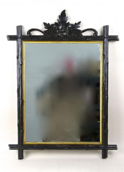 Set Of Two 19th Century Rustic Black Forest Wall Mirrors Gilt Bars DE ca 1870