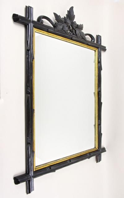 Set Of Two 19th Century Rustic Black Forest Wall Mirrors Gilt Bars DE ca 1870