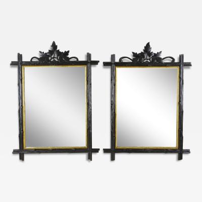 Set Of Two 19th Century Rustic Black Forest Wall Mirrors Gilt Bars DE ca 1870