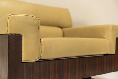 Set Of Two Large Lounge Chairs In Aniline Leather And Rosewood Italy 1960s 