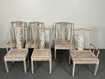 Set Six Chinese Chippendale Whitewashed Dining Chairs Carved Dragons Rosewood