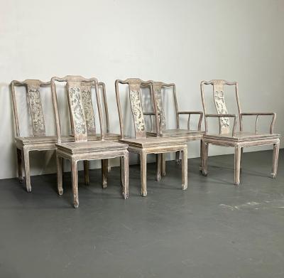 Set Six Chinese Chippendale Whitewashed Dining Chairs Carved Dragons Rosewood