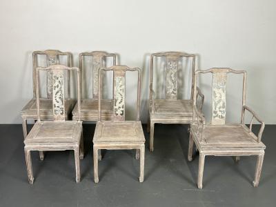 Set Six Chinese Chippendale Whitewashed Dining Chairs Carved Dragons Rosewood