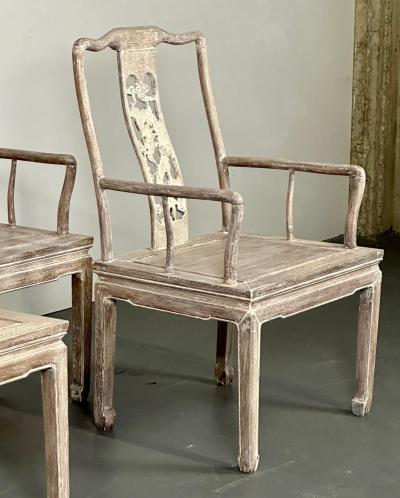 Set Six Chinese Chippendale Whitewashed Dining Chairs Carved Dragons Rosewood