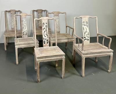 Set Six Chinese Chippendale Whitewashed Dining Chairs Carved Dragons Rosewood