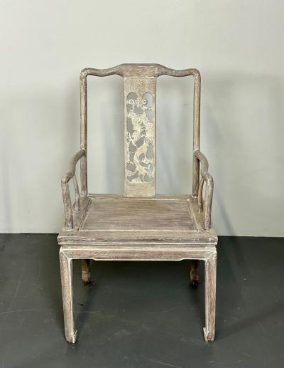 Set Six Chinese Chippendale Whitewashed Dining Chairs Carved Dragons Rosewood