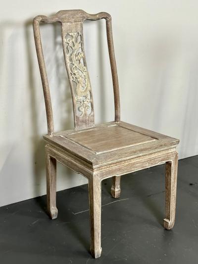 Set Six Chinese Chippendale Whitewashed Dining Chairs Carved Dragons Rosewood