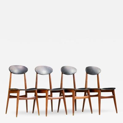 Set four Italian 1950s leather walnut dining chairs
