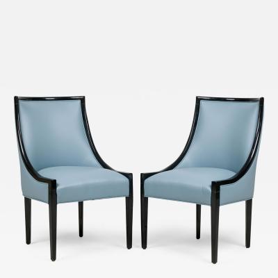 Set of 10 American Contemporary Blue Leather Armchairs