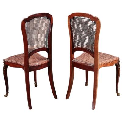 Set of 10 Antique Louis XV Gilt Bronze Mounted Cane Walnut Dining Chairs