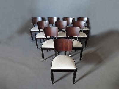 Set of 10 Fine French Art Deco Chairs Palissander and Stained Beech Side Chairs