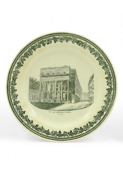 Set of 10 French Black and White Creamware Plates of French Landmarks