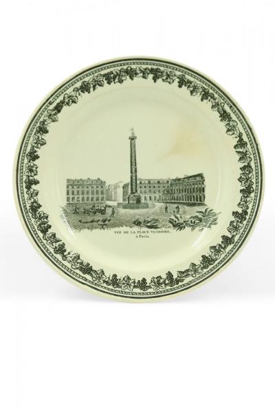 Set of 10 French Black and White Creamware Plates of French Landmarks