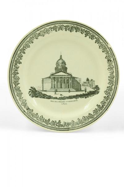 Set of 10 French Black and White Creamware Plates of French Landmarks