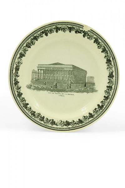 Set of 10 French Black and White Creamware Plates of French Landmarks