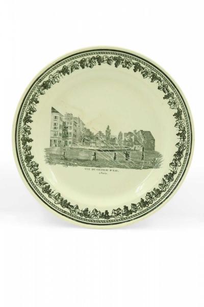 Set of 10 French Black and White Creamware Plates of French Landmarks