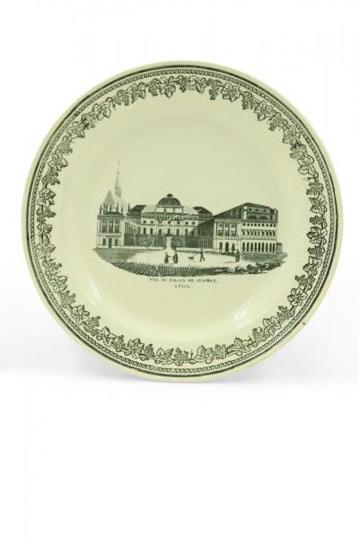 Set of 10 French Black and White Creamware Plates of French Landmarks