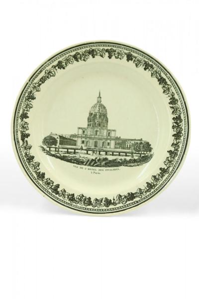 Set of 10 French Black and White Creamware Plates of French Landmarks