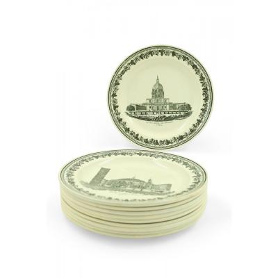 Set of 10 French Black and White Creamware Plates of French Landmarks