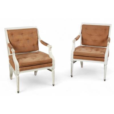 Set of 10 French Directoire Painted Fauteuils Dining Arm Chairs