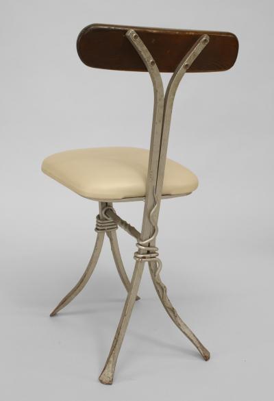 Set of 10 French Mid Century Modern Wrought Iron Silver Painted Cafe Chairs