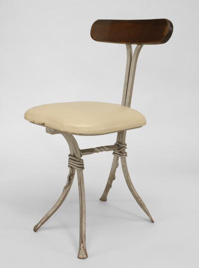 Set of 10 French Mid Century Modern Wrought Iron Silver Painted Cafe Chairs