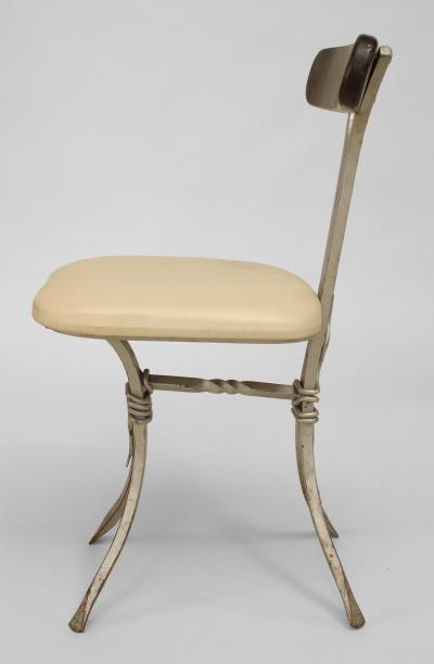 Set of 10 French Mid Century Modern Wrought Iron Silver Painted Cafe Chairs