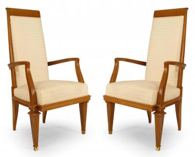 Set of 10 French White Muslin Arm Chairs
