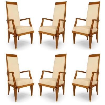 Set of 10 French White Muslin Arm Chairs