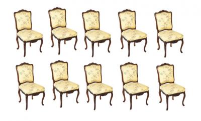 Set of 10 Louis XV Style Carved Dining Chairs