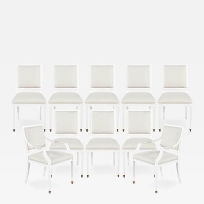 Set of 10 Louis XVI Style Cream Dining Chairs
