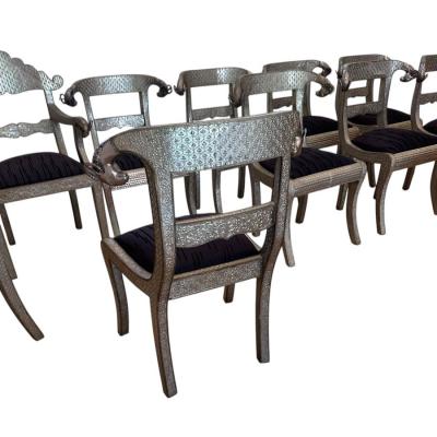 Set of 10 Moroccan Metal Clad Rams Head Dining Chairs