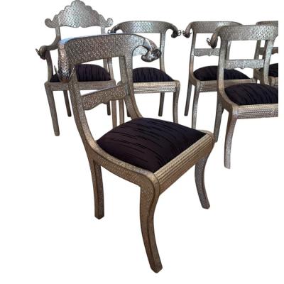 Set of 10 Moroccan Metal Clad Rams Head Dining Chairs